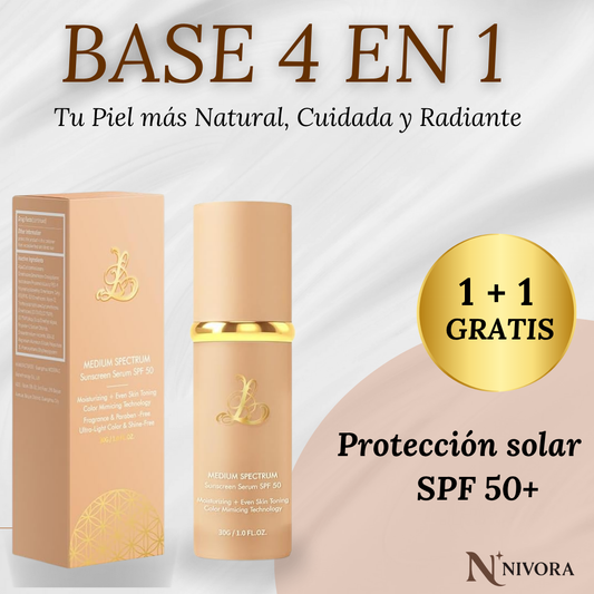 VelvetGlow-La base 4 en 1 que protege, hidrata, perfecciona y realza tu brillo natural.