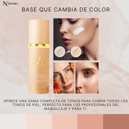 VelvetGlow-La base 4 en 1 que protege, hidrata, perfecciona y realza tu brillo natural.