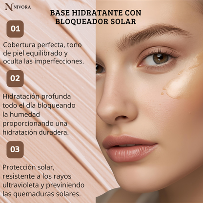 VelvetGlow-La base 4 en 1 que protege, hidrata, perfecciona y realza tu brillo natural.