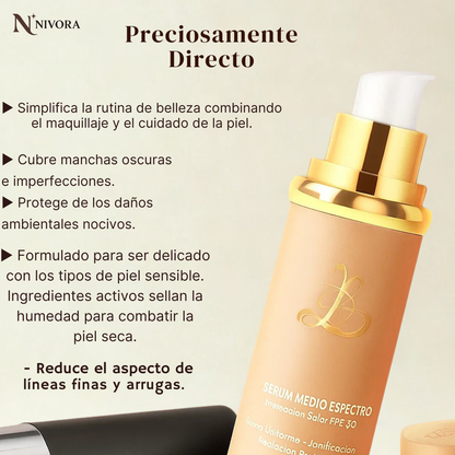 VelvetGlow-La base 4 en 1 que protege, hidrata, perfecciona y realza tu brillo natural.